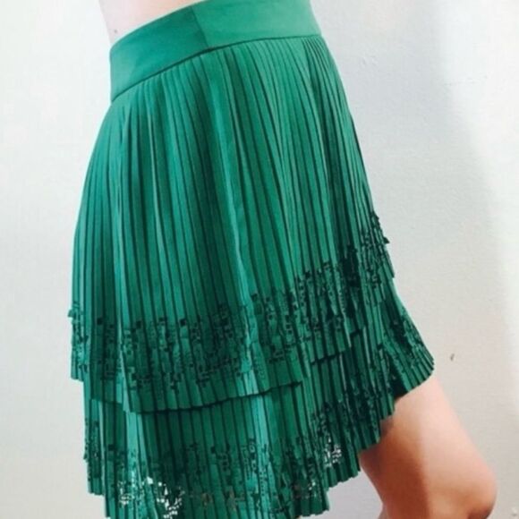 Anthropologie Leifsdottir Green Tiered Cutout Skirt Women’s 2 - Picture 1 of 4